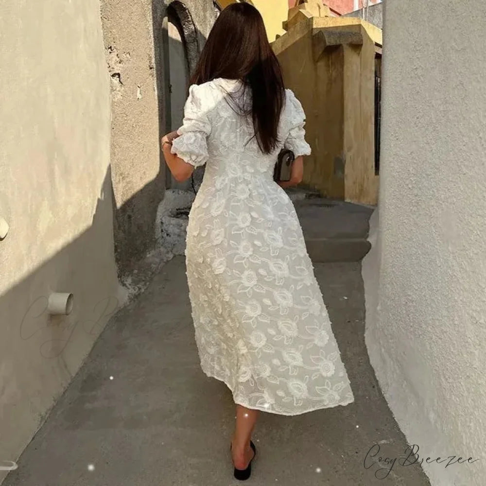 White Floral Lace Boho Dress bohodress-250126