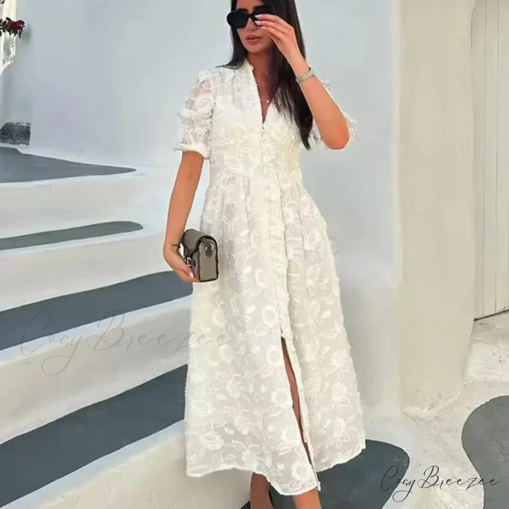 White Floral Lace Boho Dress bohodress-250126