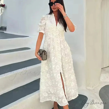 White Floral Lace Boho Dress bohodress-250126