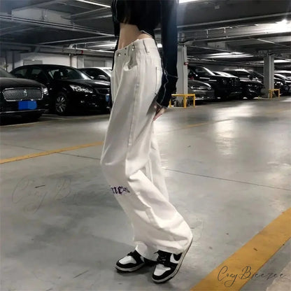 White High Waist Streetwear Pants pants-241228
