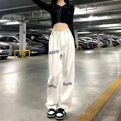 White High Waist Streetwear Pants pants-241228