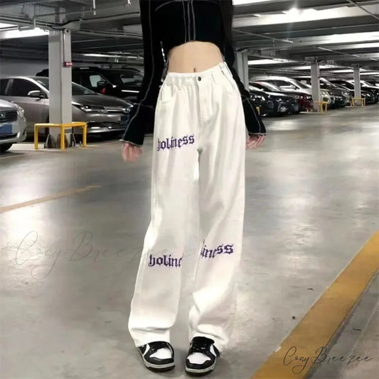 White High Waist Streetwear Pants pants-241228