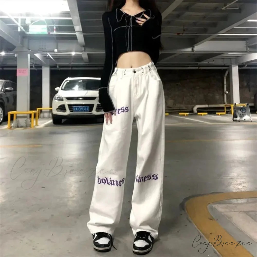 White High Waist Streetwear Pants WHITE / S (35-45KG) pants-241228