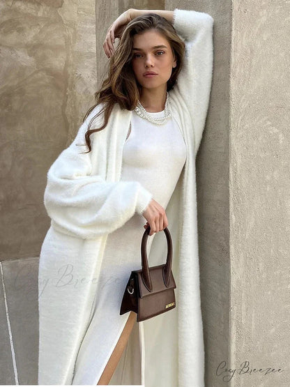 White Knitted Belted Fashion Cardigan WHITE / S cardigans-241228