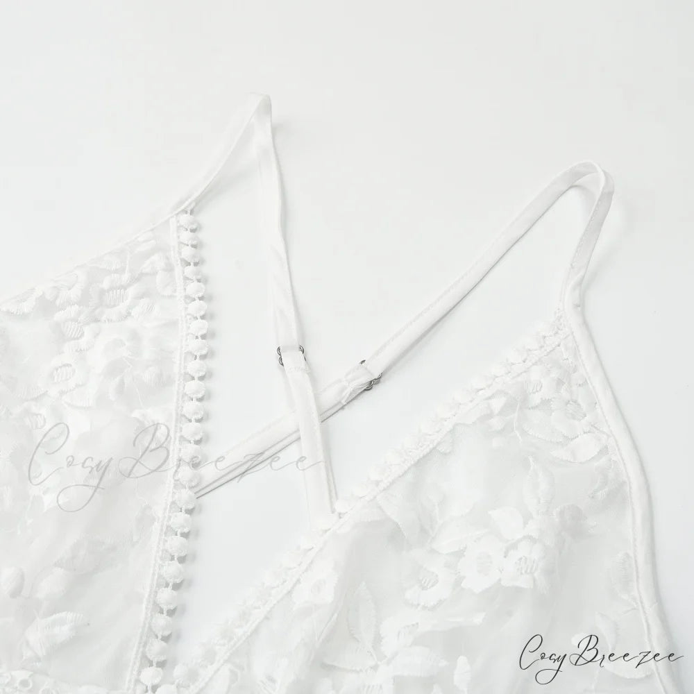 White Lace Backless V-neck Summer Beach Dress