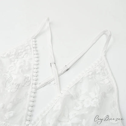 White Lace Backless V-neck Summer Beach Dress