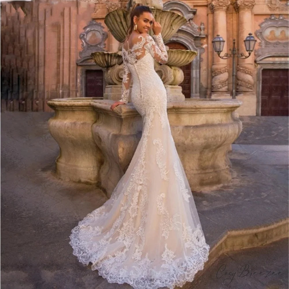 White Lace Backless Wedding Dress weddingdress-250223