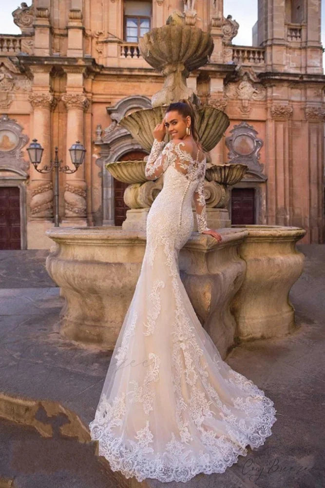 White Lace Backless Wedding Dress weddingdress-250223