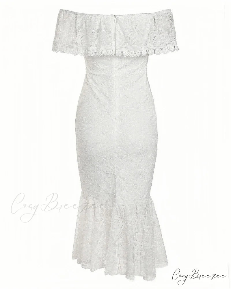 White Lace Hollowed Out Bodycon Dress