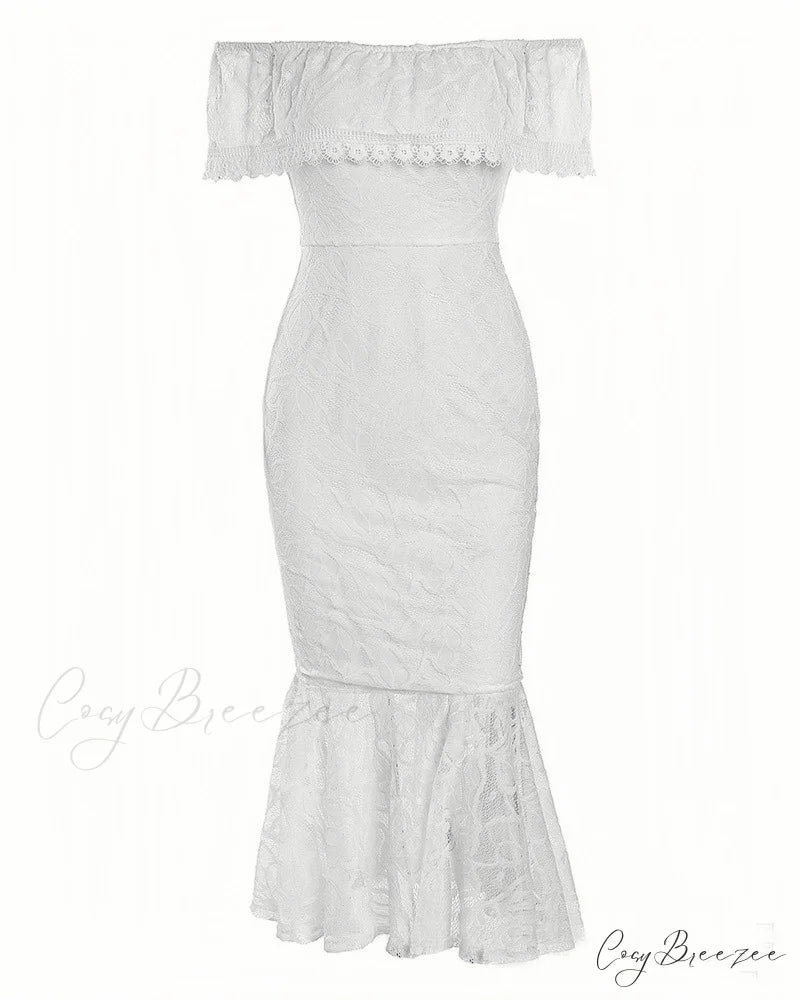 White Lace Hollowed Out Bodycon Dress