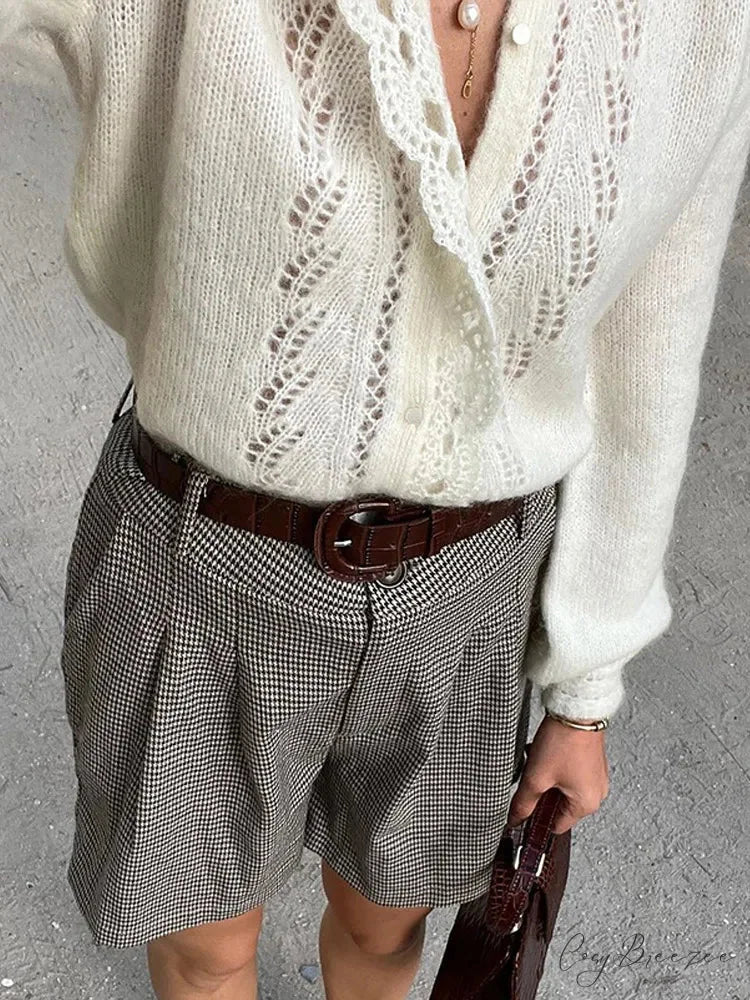White Lace Lapel Cardigan cardigans-241228
