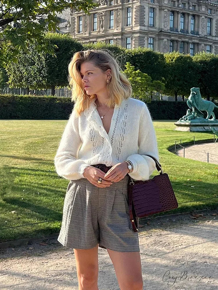 White Lace Lapel Cardigan cardigans-241228