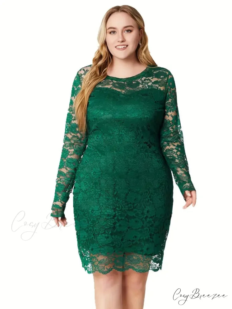 White Lace Long Sleeve Bodycon Dress - Plus Size L / Green