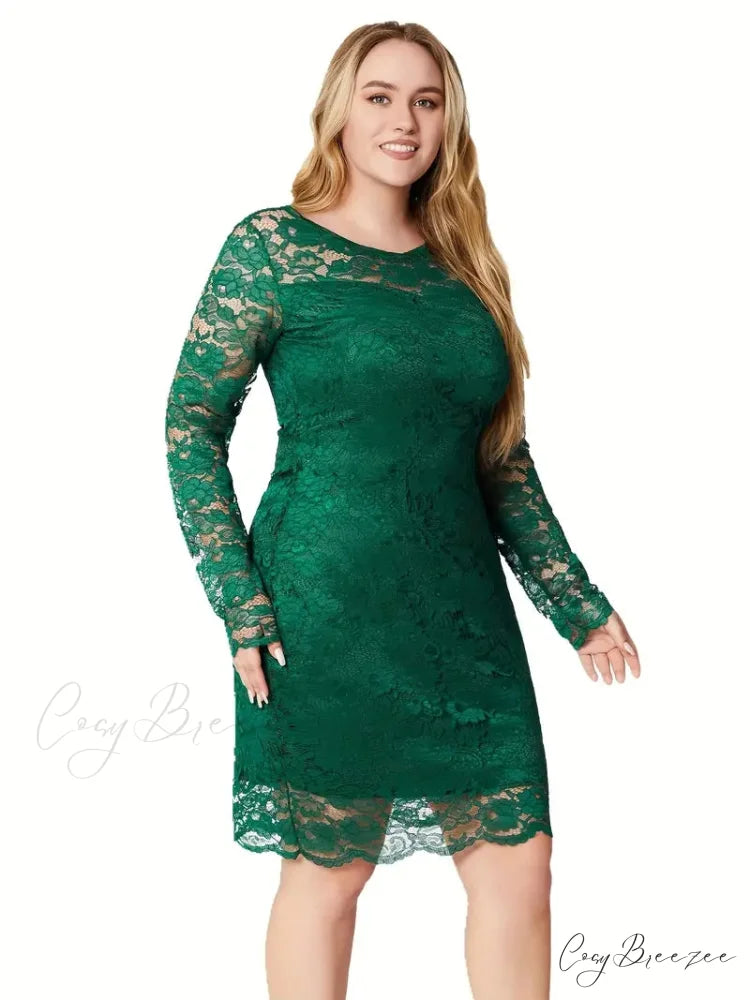 White Lace Long Sleeve Bodycon Dress - Plus Size XL / White