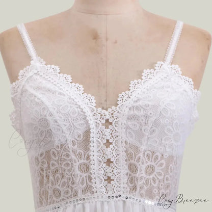 White Lace Maxi V-Neck Slim Sleeveless Boho Dress