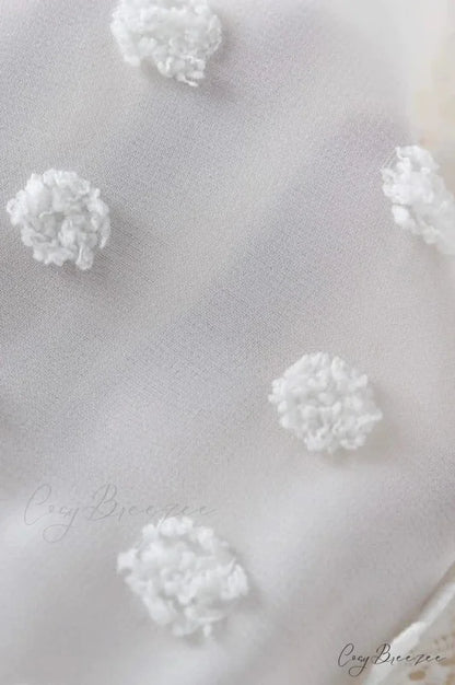 White Lace Short Dress with Long Puff Sleeves for Women