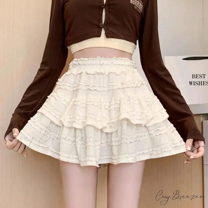White Lace Spring Layered Skirt apricot / S skirts-250223