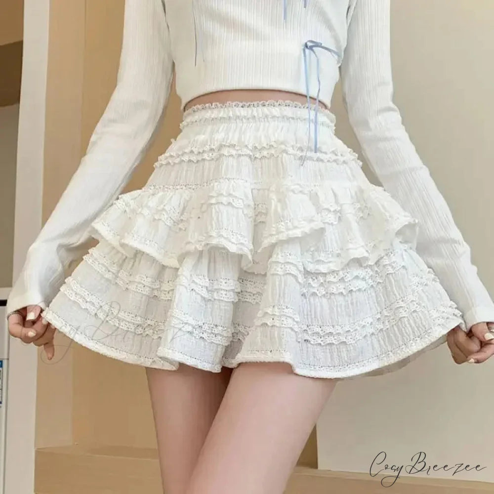 White Lace Spring Layered Skirt White / S skirts-250223