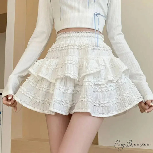 White Lace Spring Layered Skirt White / S skirts-250223