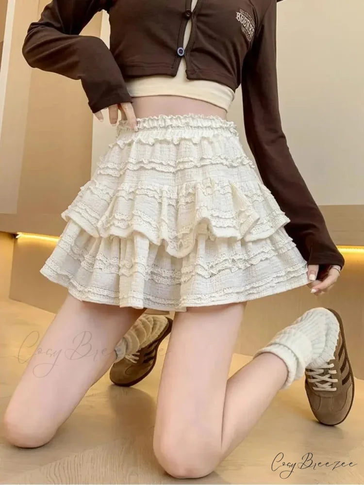 White Lace Spring Layered Skirt skirts-250223