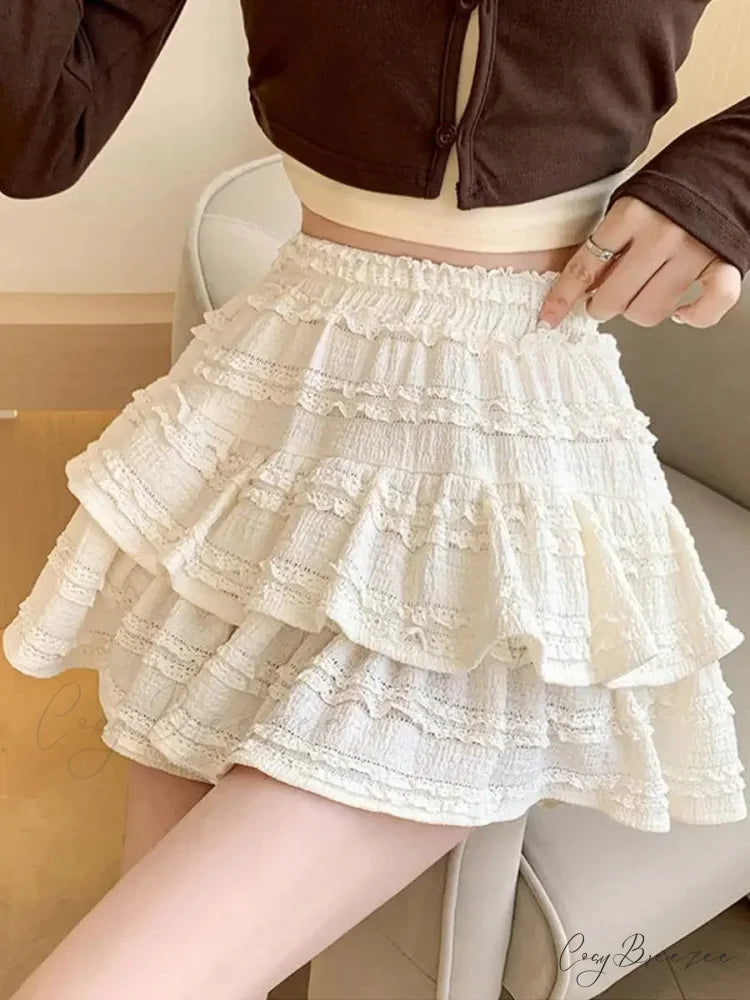White Lace Spring Layered Skirt skirts-250223