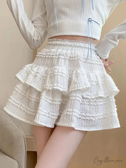 White Lace Spring Layered Skirt skirts-250223