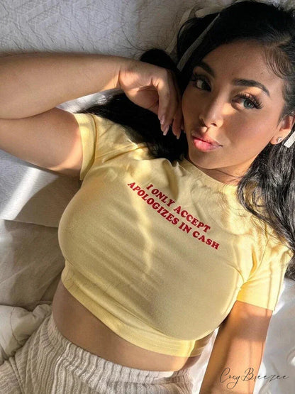 White Letter Throwback Print Tee Yellow / S t-shirt-250223