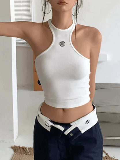 Cosybreezee - Trendy White Lace Up Ribbed Crop Cami Top