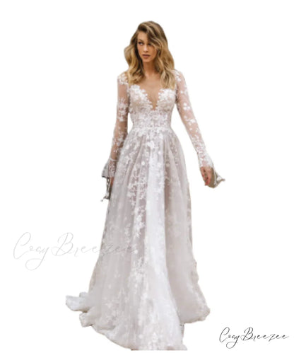White Maxi Dress with Long Sleeves and Round Neck