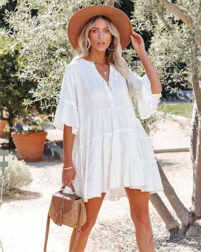 White Mini Dress Holiday Beach Wear White / One Size bohodress-250126