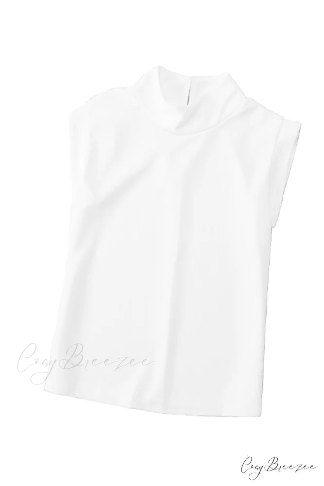 White Mock Sleeveless Solid Neck Top