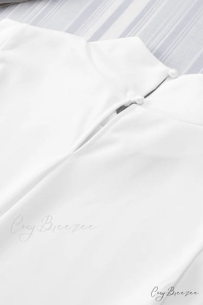 White Mock Sleeveless Solid Neck Top