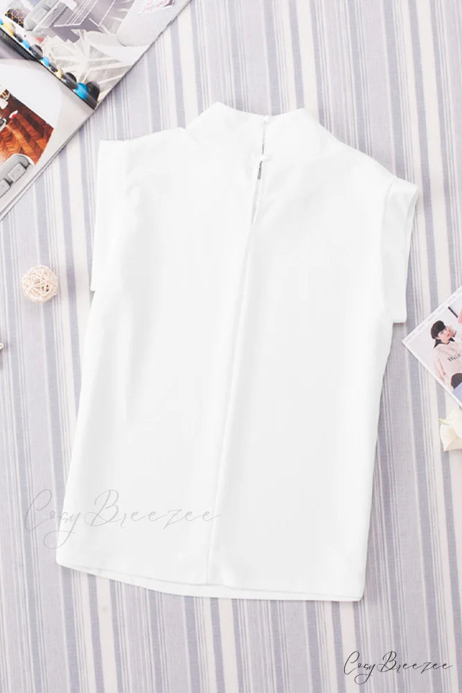 White Mock Sleeveless Solid Neck Top