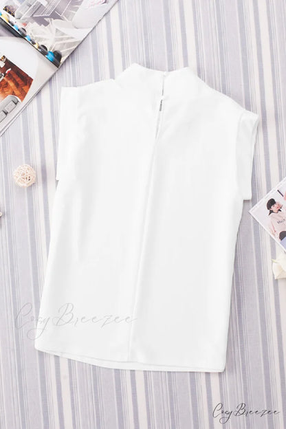 White Mock Sleeveless Solid Neck Top