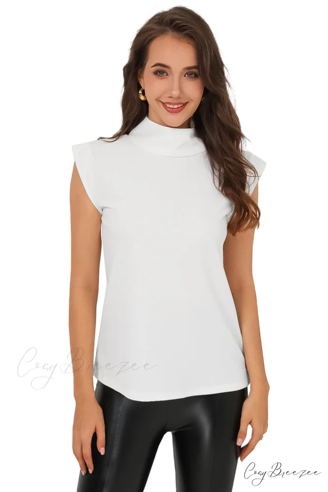 White Mock Sleeveless Solid Neck Top