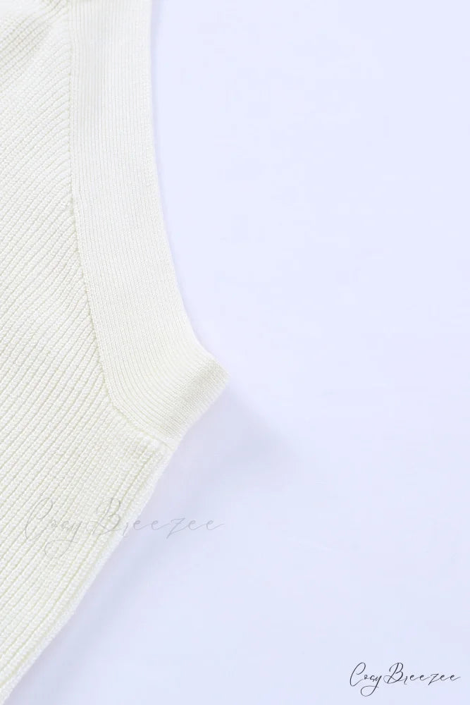 White Neck Knit Ribbed Halter Tank Cross Criss Top