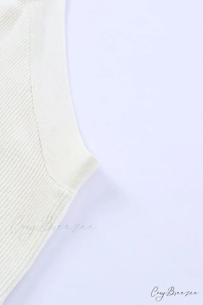 White Neck Knit Ribbed Halter Tank Cross Criss Top