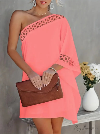 White One Shoulder Lace Dress M / White