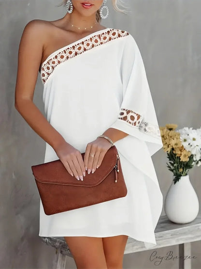 White One Shoulder Lace Dress S / Black