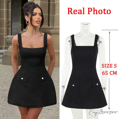 White Pearl Backless Party Dress Black / XS