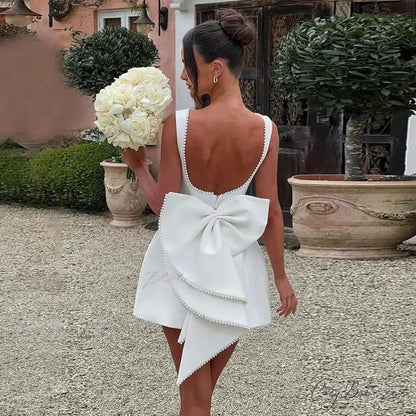 White Pearl Backless Party Dress White4 / XS
