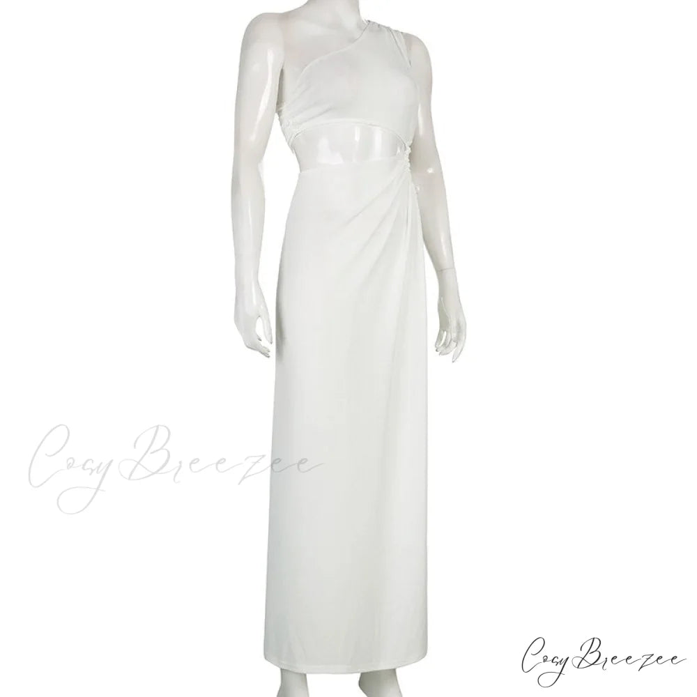 White Shoulder Parties - Women for Split Gown One for Gown and Full-Length Warm-Season Elegant Long Beachwear