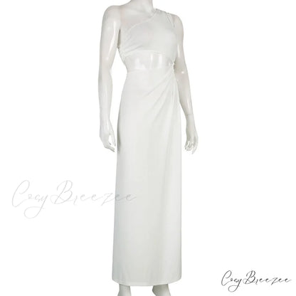 White Shoulder Parties - Women for Split Gown One for Gown and Full-Length Warm-Season Elegant Long Beachwear