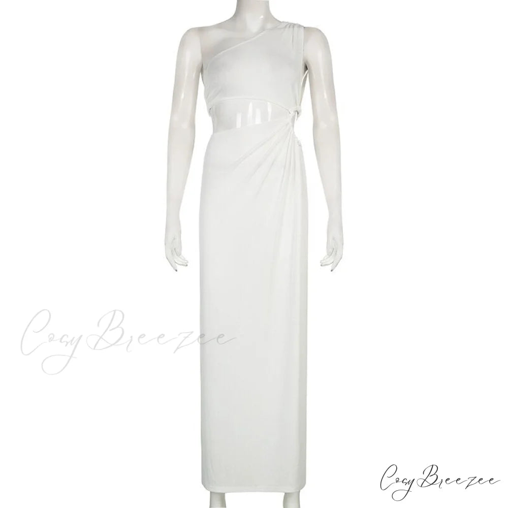 White Shoulder Parties - Women for Split Gown One for Gown and Full-Length Warm-Season Elegant Long Beachwear