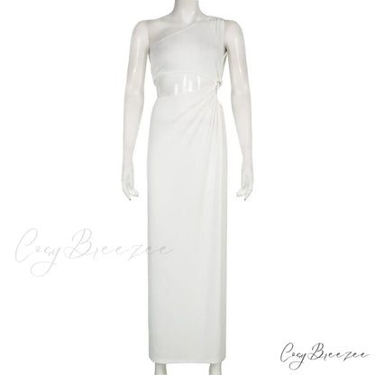 White Shoulder Parties - Women for Split Gown One for Gown and Full-Length Warm-Season Elegant Long Beachwear