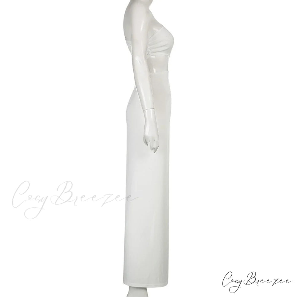 White Shoulder Parties - Women for Split Gown One for Gown and Full-Length Warm-Season Elegant Long Beachwear