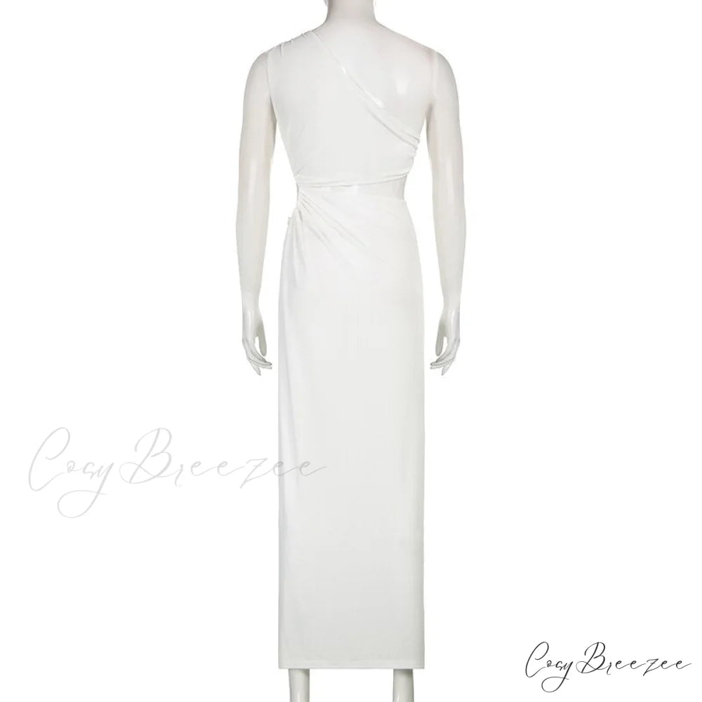 White Shoulder Parties - Women for Split Gown One for Gown and Full-Length Warm-Season Elegant Long Beachwear