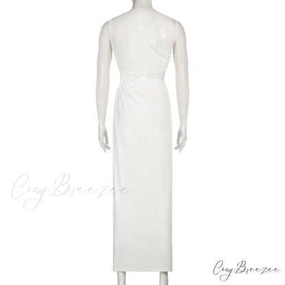 White Shoulder Parties - Women for Split Gown One for Gown and Full-Length Warm-Season Elegant Long Beachwear