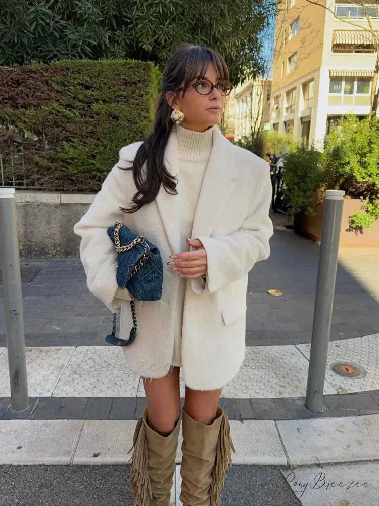 White Single Breasted Woolen Coat coats-241228
