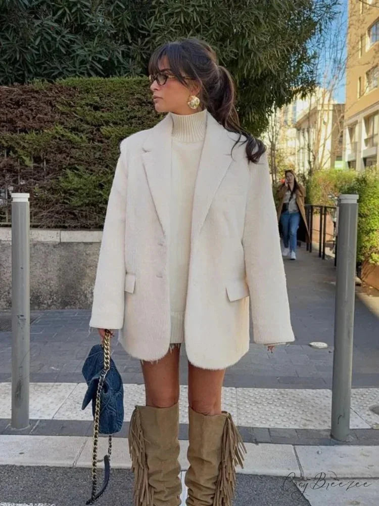 White Single Breasted Woolen Coat coats-241228